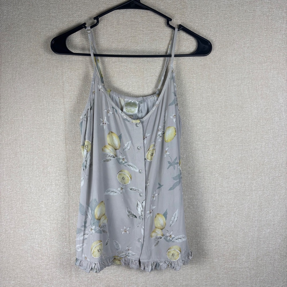 Plum Pretty Sugar Lemon Floral Print Button Front Ruffle Cami Tank Top Gray M